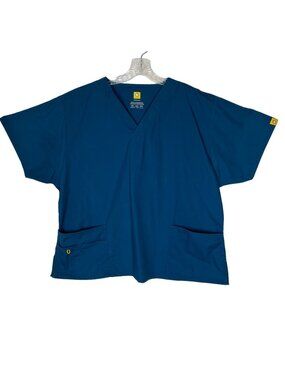 WonderWink Workwear Scrub Shirt Top Size 3XL Teal Pockets Vneck